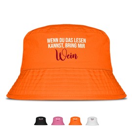 Bring Mir Wein - Lustiger Fischerhut – Der perfekte Sonnenhut für Herren & Damen – Ideal als Malle-Outfit, Party-Accessoire & Festival-Eimerhut für den Strand | Farbe Orange