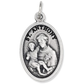Bulk Pack of 5 - Saint St Anthony of Padua and Sacred Heart of Jesus Pendant Medal for Necklace -1" Oval Catholic Christian Silver Oxidized Finish St Anthony Medal Made in Italy Supplies Rosary Making