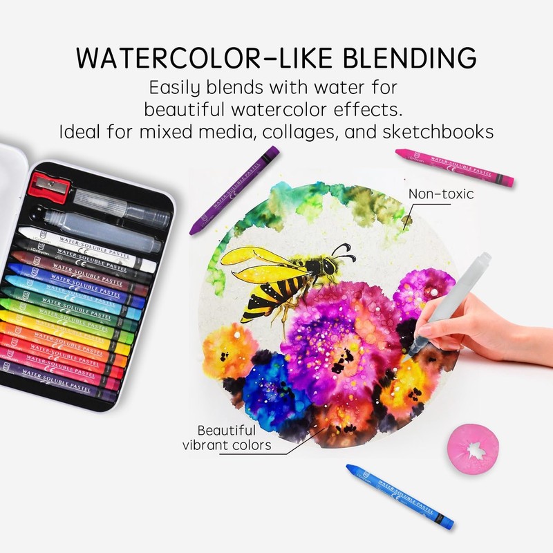12 Colors Water Soluble Pastels, Watercolor Pastels Set for Beginners