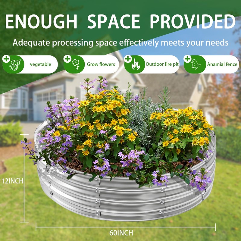 4FT Galvanized Fire Pit Ring, Foldable 48 Inch Silver Round