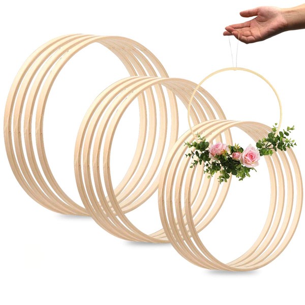 Wooden Dream Catcher Rings,Floral Hoop Rings Wreath Craft Hoop Macrame Rings,Wooden Bamboo Floral Hoop Wreath Macrame Craft Hoop Rings for DIY Dream Catcher,Wedding Wreath Decor & Wall Hanging Crafts
