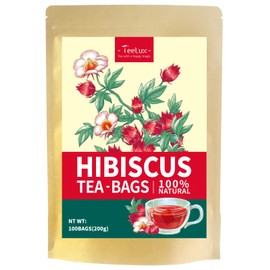 TeeLux Hibiscus Tea Bags Pack of 100, Vegan, Pure Natural Hibiscus Flowers, Acidic, Caffeine-Free, Aromatic Hibiscus Tea Herbal Tea, Lactose Free
