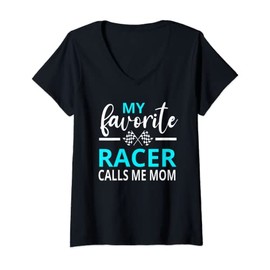 Womens Dirt Track Racing My Favorite Racer Calls Me Mom V-Neck T-Shirt