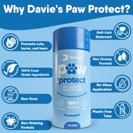 Davie's Dog Paw Balm - Lick Safe, Non Greasy, Non Staining, All Natural Ingredients to Protect, Heal, and Sooth - Easy to Apply Stick Paw Pad Protector - All Breeds and Ages - Made in The USA
