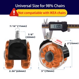 Hirate Office Chair Caster Wheels Heavy Duty(Set of 5), 3” Dual Ball Roller Furniture Chair Casters Replacement Mute Rolling for Hardwood Floors & Carpet Universal Fit 7/16" x 7/8", Orange
