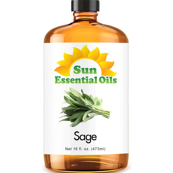 Sage Essential Oil (Huge 16oz Bottle) Bulk Sage Oil - 16 Ounce