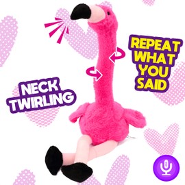 Hopearl Talking Flamingo Repeats What You Say Twisting Electric Interactive Animated Toy Speaking Plush Buddy Gift for Toddlers Birthday Festival Holiday, Pink,13''