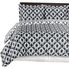 Navy and White Sierrii 3-Piece Full / Queen Comforter Cover (Duvet-Cover-Set) 100 % Cotton 300 TC