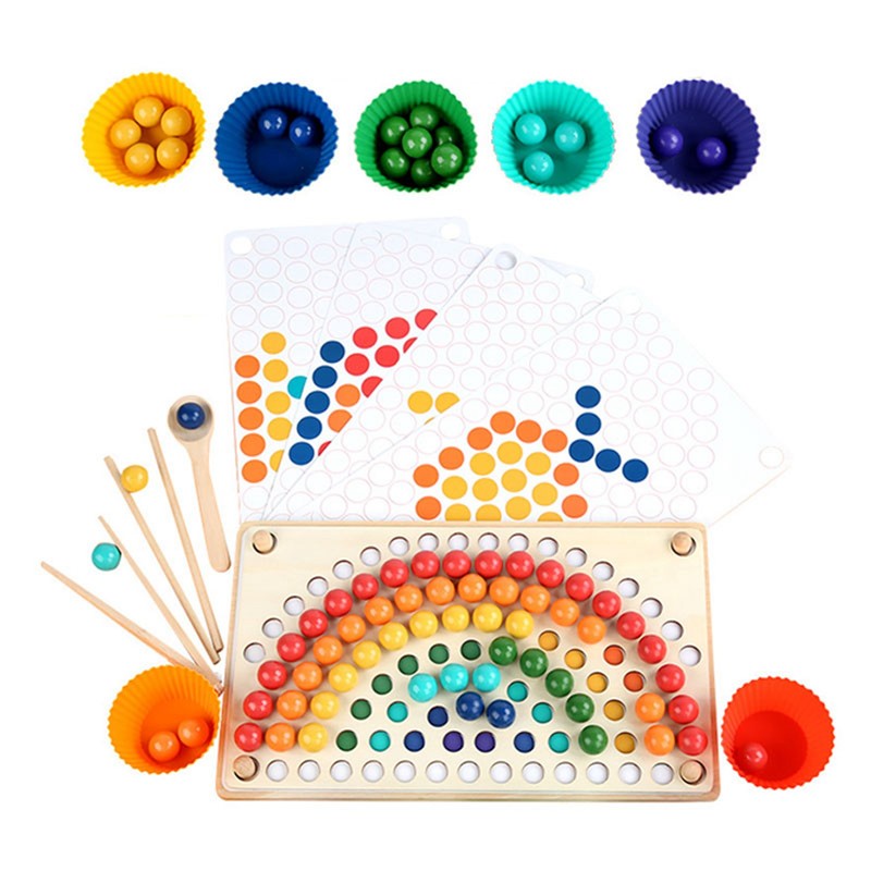 Wooden Peg Board Beads Game Educational Rainbow Clip Beads Puzzle
