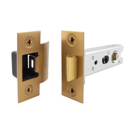 EAI Fire Rated Tubular Latch - Satin Brass 64mm / 2.5 Inch Tubular Latch with 44mm Backset for Fire Doors - Pack of 1