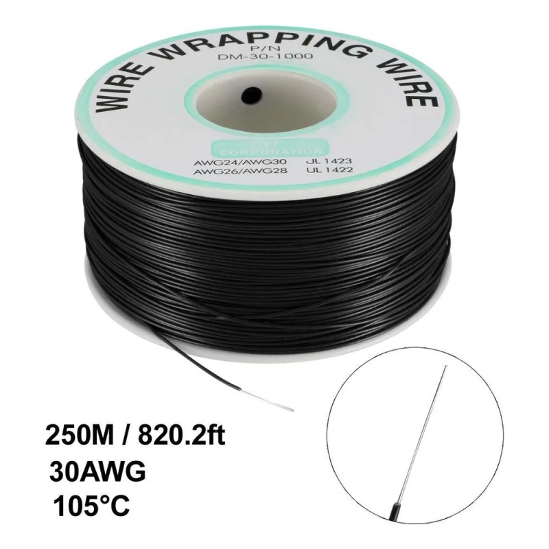 Rollo De Cable 250m 30 Awg Wire Wrapping De Negro