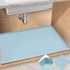 TRZZ Silicone Waterproof Under Sink Mat 34" x 19", Drip Tray and Cabinet Liner for Kitchen and Bathroom, Prevents Water Damage and Organizes Cabinets (Light Blue)