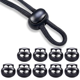 lingzaling Spring Cord Stopper, 2 Hole Cord Lock, Round Type, Approximately 0.2 inch (6 mm) Diameter, Black (Pack of 10)