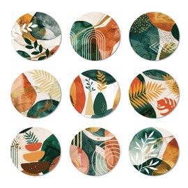 ANATTASOUL 9 Pcs Abstract Art Plants Pattern Wood Coasters, 10cm Art Round Coasters Craft Supplies for Drinks Absorbent Kitchen Dining Room Decoration