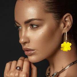 Vavhoo Resin Crystal Earrings for Women Long Dangling Drop Earrings with Tiered Petal Design Statement Jewelry for Party Wedding Evening Wear, Large, Acrylic, No Gemstone