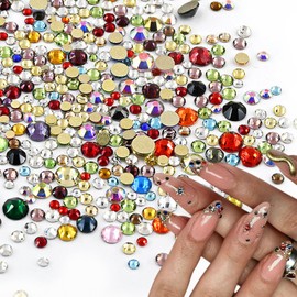 1440Pcs Colorful Rhinestones Nail Art Charms Bling Flatback Crystal Nail Gems 3D Mini Rounded Nail Diamonds Mix Colors Nail Art Charm for Acrylic Nails Kawaii Design for Art Decorations Supplies