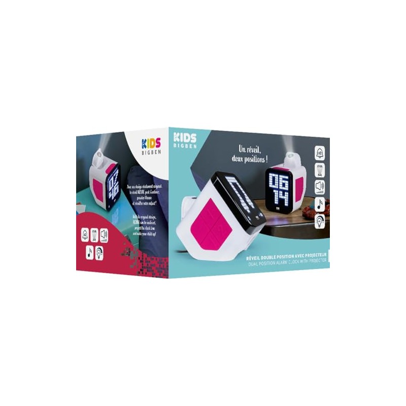 Bigben Retro Cube Alarm Clock with Projector White/Pink