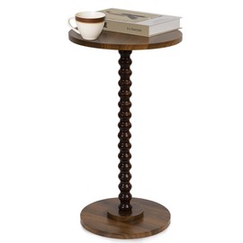 Round Side Table, Small End Table for Small Space, Modern Accent Table with Solid Wood Leg, Easy Assembly for Living Room, Bedroom, Corners, and Office (Rustic Brown)