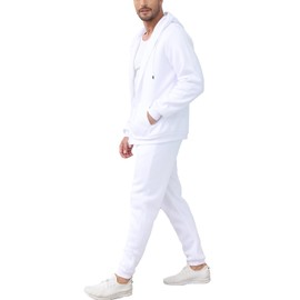 JIHUILAI White Men's Tracksuits 2 Piece Sweat Suits Full Zip Up Hoodies Sweatpants Sets for Men Jogging Running Sports L