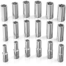 Olsa Tools Metric Deep Socket Set - 1/2-Inch Drive, 18pc - 6-Point Chrome Sockets from 10mm–27mm and No Skipped Sizes - Mechanic Deep Metric Socket Set - Professional Grade Long Sockets - Part: 1325