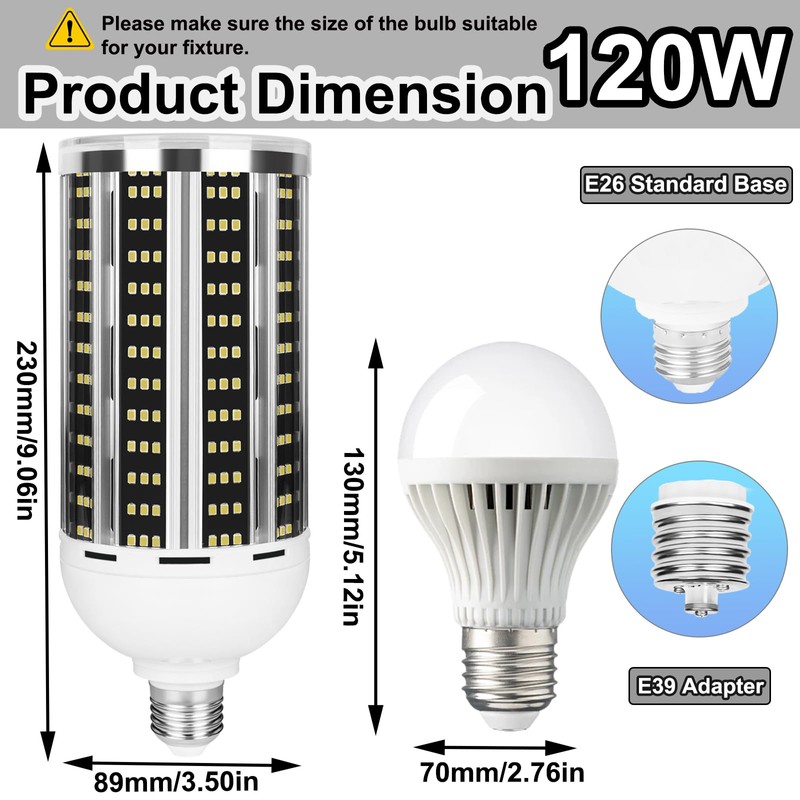 2 Pack 1200W Equivalent Led Corn Light Bulb, 12000 Lumen