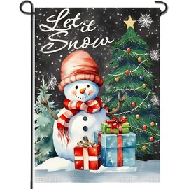 DECORLUXES Welcome Christmas Garden Flag 12x18 Inch Double Sided Outside, Snowman Sign Festive Holiday Yard Outdoor Decorative (1 Garden Flag)