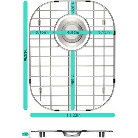 SANNO Sink Protector Grid for Kitchen Sink, 14.57" L X 11.22" W Bottom Grid with Rear Drain Hole, Single Bowl Sink Rack, Stainless Steel 1 Pack