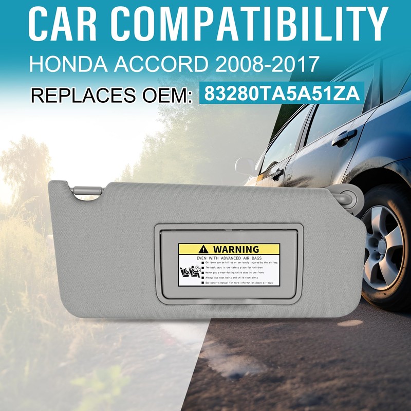 Grey Right Passenger Side Sun Visor Compatible with Honda Accord