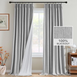 H.VERSAILTEX Pinch Pleated Full Blackout Curtains Linen Blended Chenille Blackout Curtains 84 inch Length 2 Panels Set Thermal Insulated Farmhouse Neutral Track Drapes with Hooks, Heather Glacier Gray