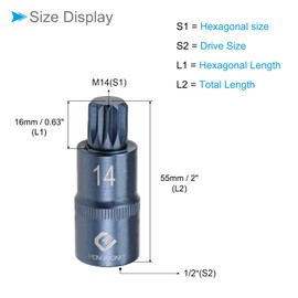CoCud Triple Square Spline Bit Socket, M14 Bit 1/2" Drive 2" Length, Star S2 Steel Cr-V Socket Blue - (Applications: for Fastener Application), 2-Pieces