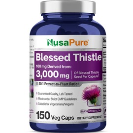 NusaPure Blessed Thistle Seed 30:1 Extract, 100 mg Equivalent to 3,000mg Per Veggie Caps 150 Count (Non-GMO, Vegan)