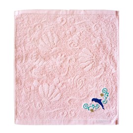 AQUA Miscellaneous Goods Hot Man 1 Second Towel, Dolphin, Embroidery, Handy Towel, Pink, 11.8 x 13.4 inches (30 x 34 cm)