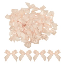 sourcing map 50Pcs Mini Ribbon Bow 2.5" Mini Fabric Satin Ribbon Flower Bows for Craft DIY Sewing Wedding Birthday Party Rose Gold