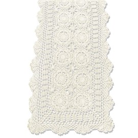 KEPSWET Cotton Handmade Crochet Lace Table Runner Beige Rectangle Coffee Table Dresser Decor (14x36 inch)