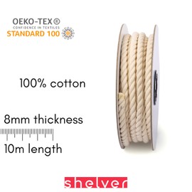 Shelver Natural Soft Cotton Rope, 8mm Thick Rope for Crafts and Macrame (10m)