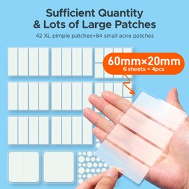 Large Pimple Patches for Face, 7 Sizes XL Acne Patches, Big Hydrocolloid Bandages for Body, Chin, Forehead, Chest, Back Zit Breakouts, Hydrocolloid Patch (Strip, Square, Dot 126 Count)