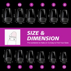BUTBU Medium Coffin Nail Tips, 600PCS Soft Gel Full Cover Nails-Tips, Clear Acrylic False Press on Nail Tip, 12 Sizes NAIL Extensions Kit for DIY Manicure Art Salon