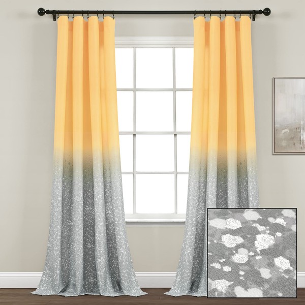 Lush Decor Glitter Ombre Metallic Print Window Curtain Panel Pair, 84" L x 52" W, Yellow & Gray