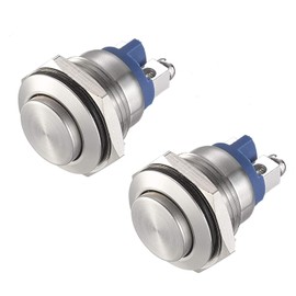 APIELE (Pack of 2) 16mm Momentary Push Button Switch High Round Cap Waterproof Stainless Steel High Flush Screw Terminals 250V AC 5A 12V 36V DC 2A 1NO SPST