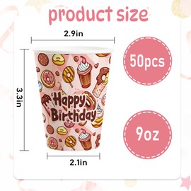 Tlenpo Exquisite Birthday Paper Cups - 50 Pack 9 oz Party Paper Cups, Thickened 280 GSM Cups for Hot Drinks & Cold Cups,Disposable Coffee Cups for Bridal Baby Shower Birthday Party Supplies
