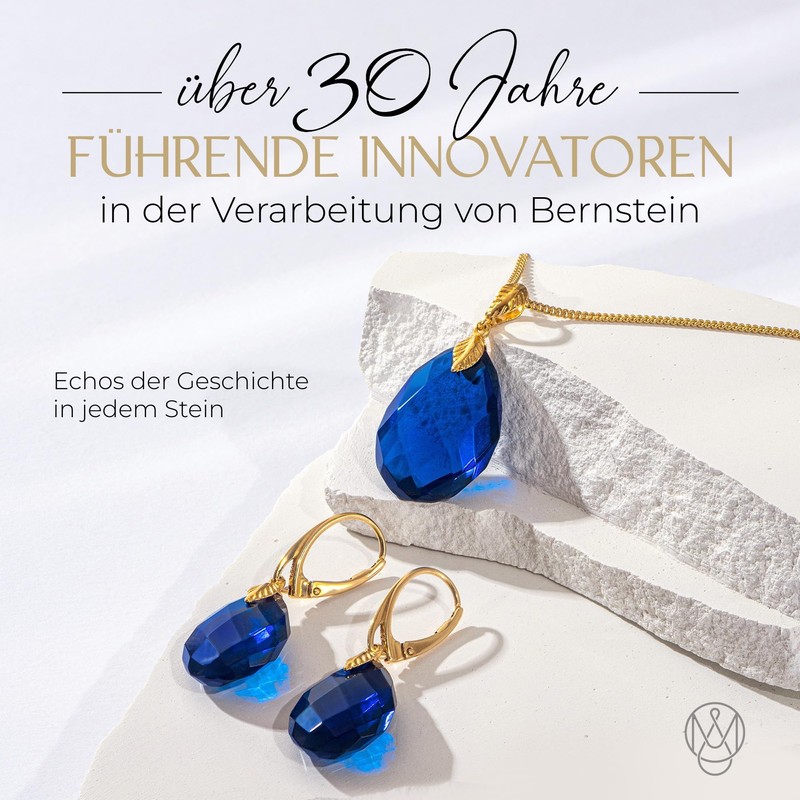 Amber by Mazukna - Blue Amber Drop Earrings, Dark Blue,