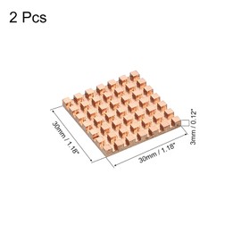 sourcing map Pack of 2 Heatsink Kit Pure Copper 30 x 30 x 3 mm for IC Chip MOS Memory Heat Dissipation with Thermal Pads