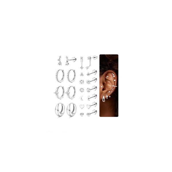 11 Pairs Helix Piercing Jewellery Gold Flat Back Earrings for