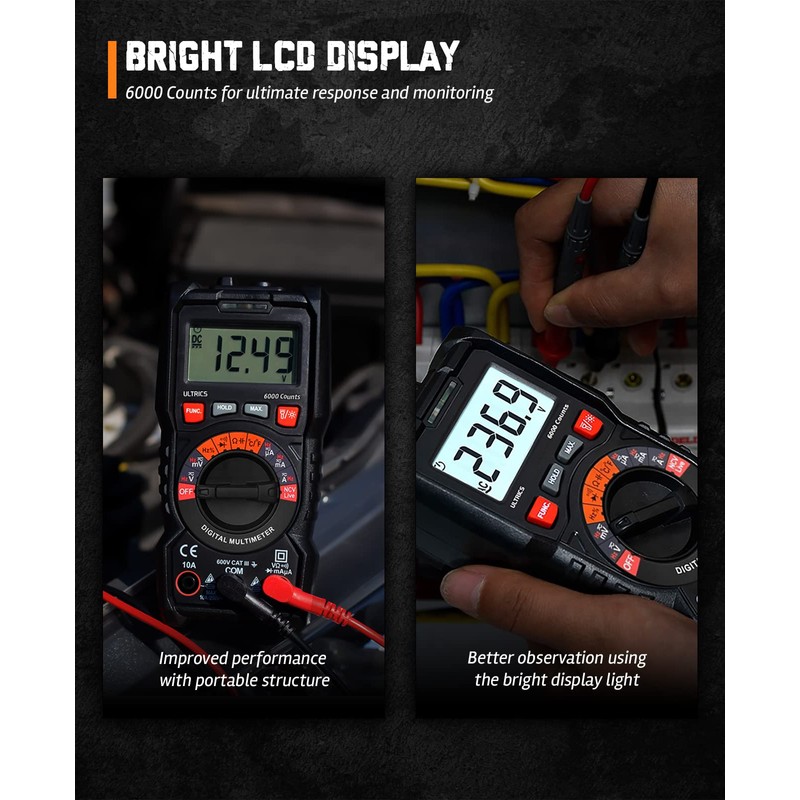 ULTRICS Digital Multimeter, Auto Ranging Multi Tester Voltmeter Ammeter Ohmmeter