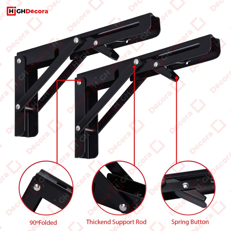 Highdecora Folding Shelf Bracket, 2 Pcs Heavy Duty Foldable Shelf