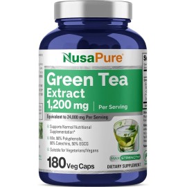 NusaPure Green Tea 20:1 Extract, 1200 mg Equivalent to 24000mg, 180 Cap EXP 8/27