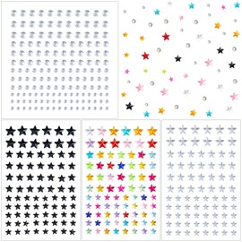 BEIQIYA 4 Sheets Star Self-Adhesive Face Gems, Bling Makeup Rhinestone Stickers, Mix Sizes Stick-On Face Jewels for Hair Eyes Nails- Mixcolors
