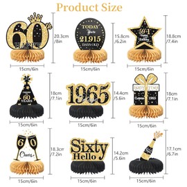 Black and Gold Decoration 60th Birthday Men, 9 Pieces Honeycomb Centrepiece and 30 g Happy Birthday Confetti, 60th Birthday Table Decoration, 60th Party Decoration for Men