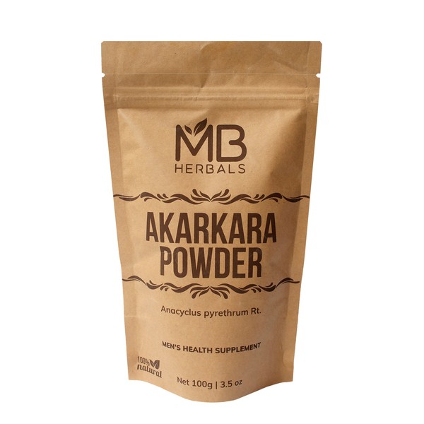 MB Herbals Pure Anacyclus pyrethrum Root Powder 100g | 3.5 oz | Akarkara | Akar Kara | Pellitory | Longwort Root Powder | Spanish Chamomile Root Powder