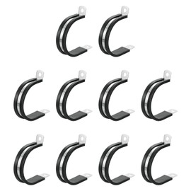sourcing map 1-5/8"(42mm) Cable Clamp, 304 Stainless Steel Rubber Cushioned Insulated Clamp R Shape Metal Clamp Tube Holder for Pipe Hose Wire Cord Installation 10Pcs